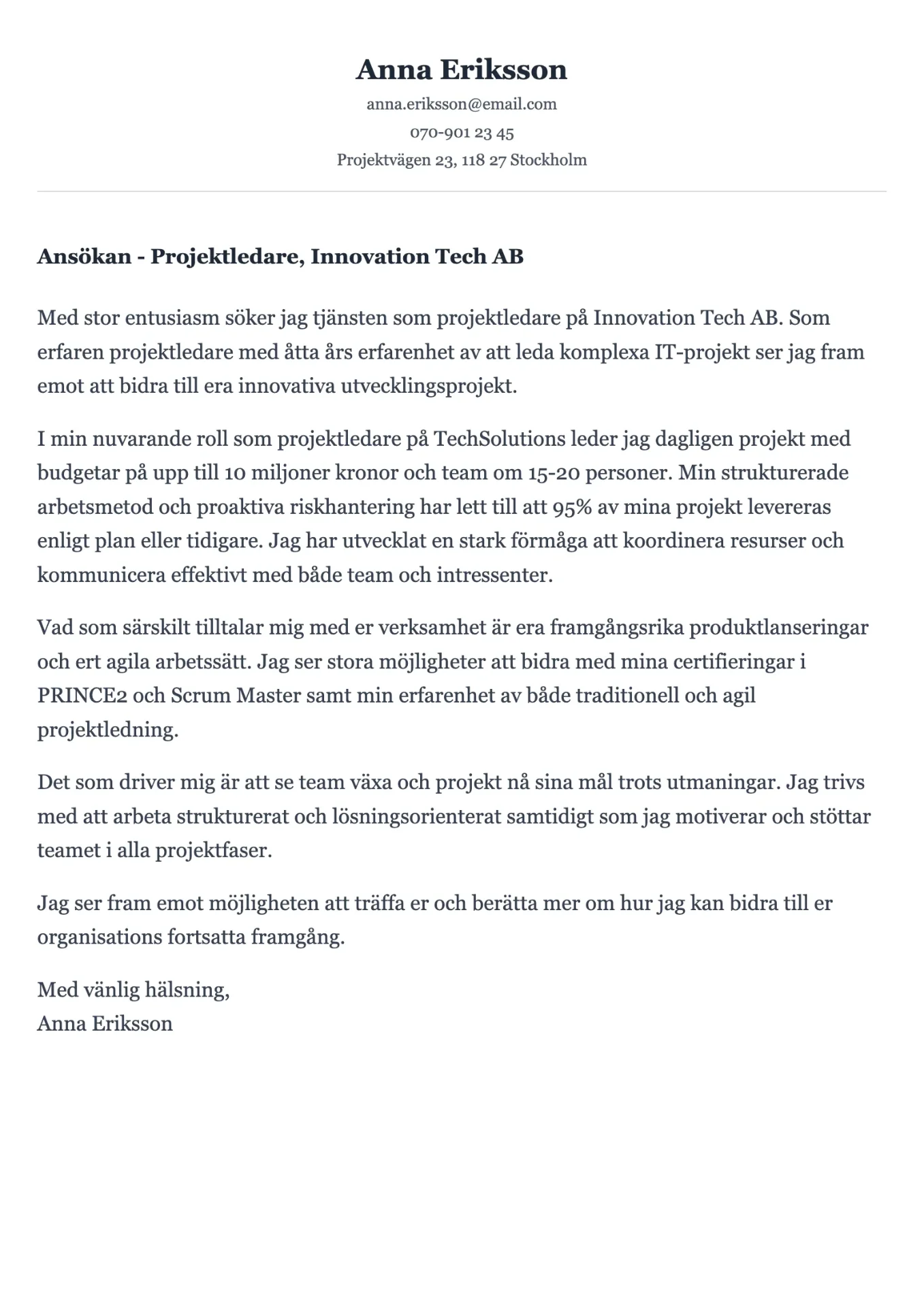 Personligt brev mall - exempel på professionell struktur och layout för jobbansökan